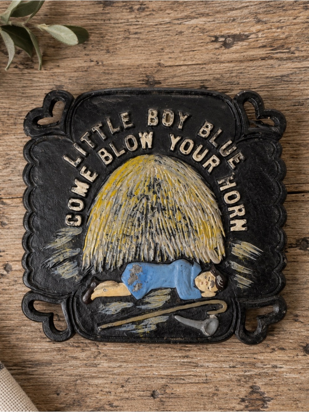 Vintage Nursery Rhyme Cast Iron Trivet Wall Plaques Set 2pc Retro Storybook - Picture 3 of 6